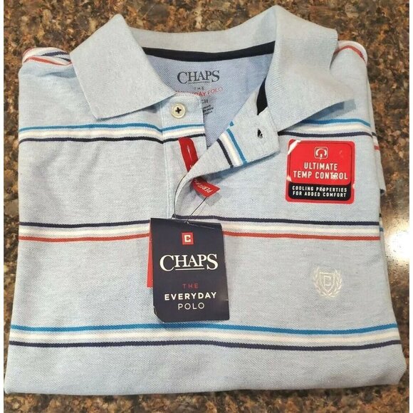Chaps Everyday Polo Men Size Small Blue Red Strips New With Tags - Picture 1 of 4